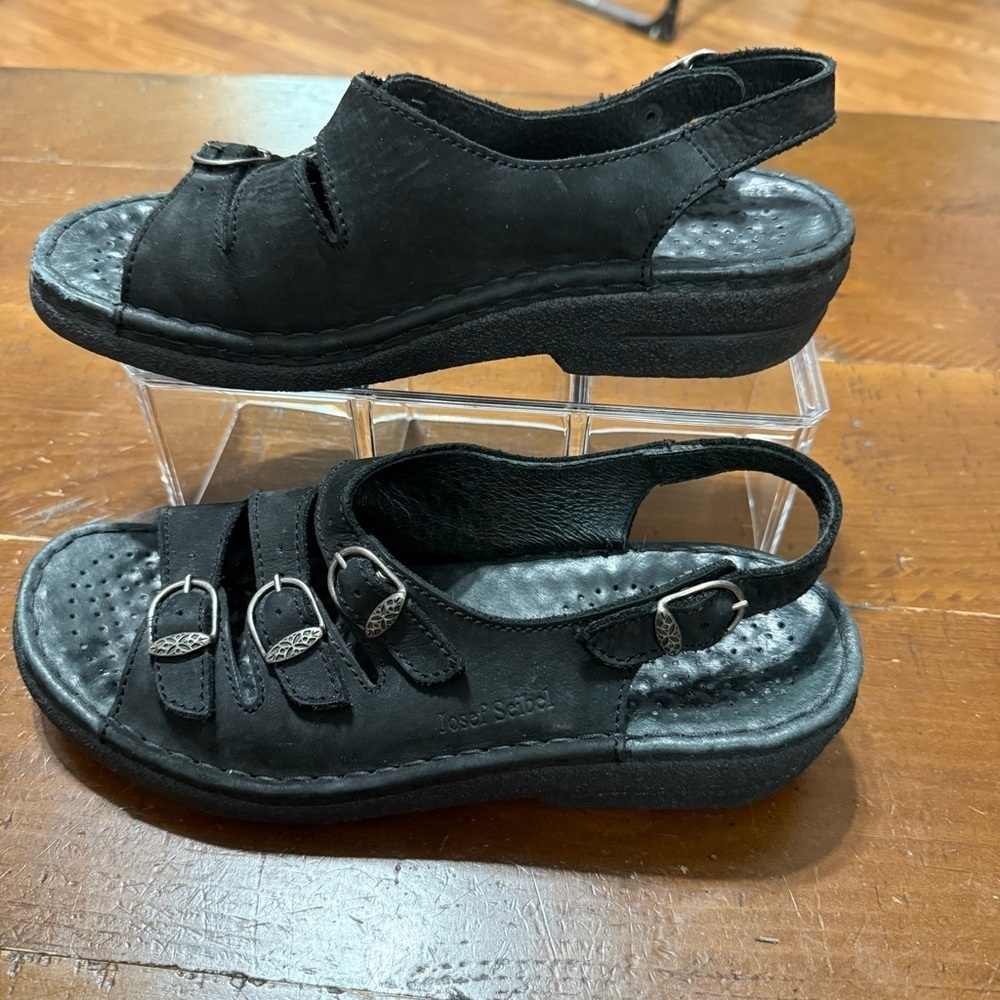 Josef Seibel Black Suede Sandals with Adjustable Straps size 38 preowned